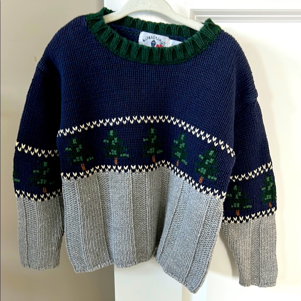 Kitestrings Ramie Cotton Pullover Sweater w Pine/Fir Tree Design Size  4